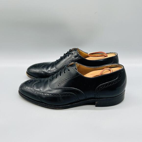 Johnston & Murphy Shoes Mens 8 Black Leather Wingtip Oxford Vintage USA Brogue